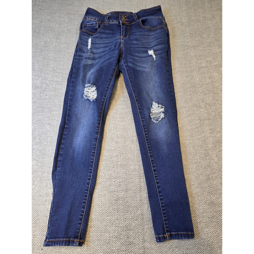 Blue Savvy Skinny Jeans Women's 9/29 Blue Denim Dark Wash Distressed Ripped Boho